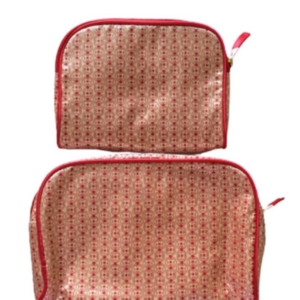EMMA FOX 2-Piece Cosmetic & Toiletry Bag Set Cherry Red & Cream NWOT Bow-and-Go - Picture 3 of 12